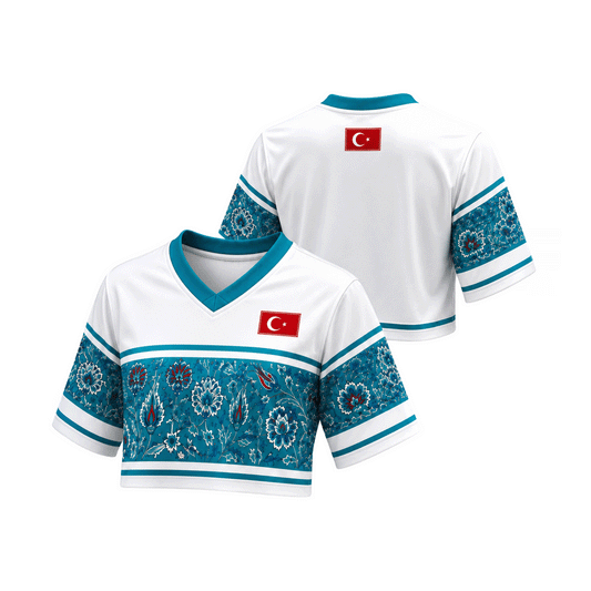 Womens Crop Top Soccer Jersey Flor, Turkiye Soccer Jersey, FIFA World Cup Soccer Jersey Black