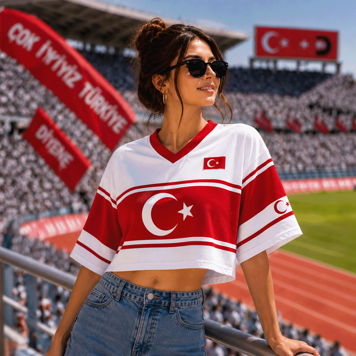 Women's Crop Top Soccer Jersey , Turkiye Soccer Jersey, FIFA World Cup Soccer Jersey Black